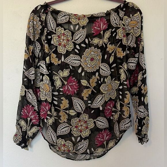 Rag & Bone NWT Sierra Floral Long Sleeve Sheer Blouse Black Multi Size XS - Picture 10 of 14